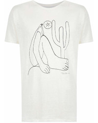 weißes und schwarzes bedrucktes T-Shirt mit einem Rundhalsausschnitt von OSKLEN