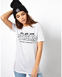 weißes und schwarzes bedrucktes T-Shirt mit einem Rundhalsausschnitt von Other Uk