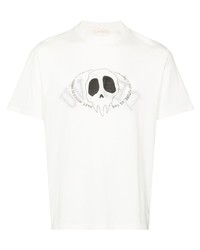 weißes und schwarzes bedrucktes T-Shirt mit einem Rundhalsausschnitt von Our Legacy