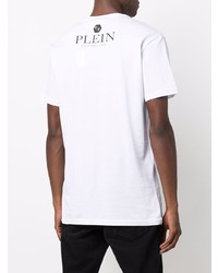 weißes und schwarzes bedrucktes T-Shirt mit einem Rundhalsausschnitt von Philipp Plein