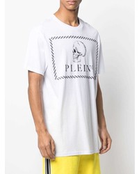 weißes und schwarzes bedrucktes T-Shirt mit einem Rundhalsausschnitt von Philipp Plein