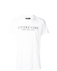 weißes und schwarzes bedrucktes T-Shirt mit einem Rundhalsausschnitt von Overcome