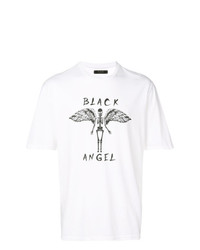 weißes und schwarzes bedrucktes T-Shirt mit einem Rundhalsausschnitt von Overcome
