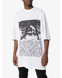 weißes und schwarzes bedrucktes T-Shirt mit einem Rundhalsausschnitt von Rick Owens DRKSHDW