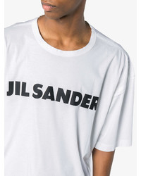 weißes und schwarzes bedrucktes T-Shirt mit einem Rundhalsausschnitt von Jil Sander