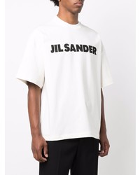 weißes und schwarzes bedrucktes T-Shirt mit einem Rundhalsausschnitt von Jil Sander