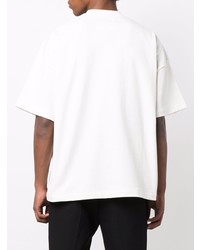 weißes und schwarzes bedrucktes T-Shirt mit einem Rundhalsausschnitt von Jil Sander