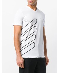 weißes und schwarzes bedrucktes T-Shirt mit einem Rundhalsausschnitt von Emporio Armani