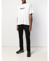 weißes und schwarzes bedrucktes T-Shirt mit einem Rundhalsausschnitt von Unravel Project