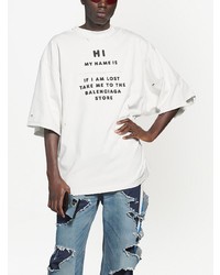 weißes und schwarzes bedrucktes T-Shirt mit einem Rundhalsausschnitt von Balenciaga