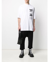 weißes und schwarzes bedrucktes T-Shirt mit einem Rundhalsausschnitt von Rick Owens DRKSHDW