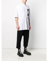 weißes und schwarzes bedrucktes T-Shirt mit einem Rundhalsausschnitt von Rick Owens DRKSHDW