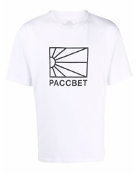 weißes und schwarzes bedrucktes T-Shirt mit einem Rundhalsausschnitt von PACCBET