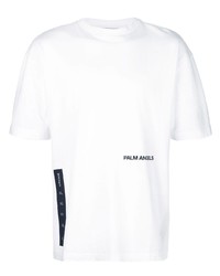 weißes und schwarzes bedrucktes T-Shirt mit einem Rundhalsausschnitt von Palm Angels