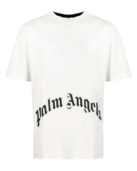 weißes und schwarzes bedrucktes T-Shirt mit einem Rundhalsausschnitt von Palm Angels