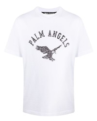 weißes und schwarzes bedrucktes T-Shirt mit einem Rundhalsausschnitt von Palm Angels