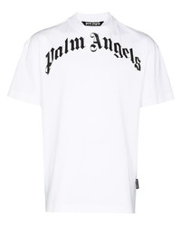 weißes und schwarzes bedrucktes T-Shirt mit einem Rundhalsausschnitt von Palm Angels