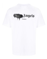 weißes und schwarzes bedrucktes T-Shirt mit einem Rundhalsausschnitt von Palm Angels