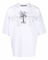 weißes und schwarzes bedrucktes T-Shirt mit einem Rundhalsausschnitt von Palm Angels