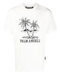 weißes und schwarzes bedrucktes T-Shirt mit einem Rundhalsausschnitt von Palm Angels