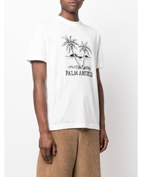 weißes und schwarzes bedrucktes T-Shirt mit einem Rundhalsausschnitt von Palm Angels