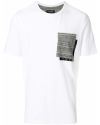 weißes und schwarzes bedrucktes T-Shirt mit einem Rundhalsausschnitt von Paolo Pecora