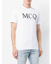 weißes und schwarzes bedrucktes T-Shirt mit einem Rundhalsausschnitt von McQ Alexander McQueen