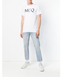 weißes und schwarzes bedrucktes T-Shirt mit einem Rundhalsausschnitt von McQ Alexander McQueen