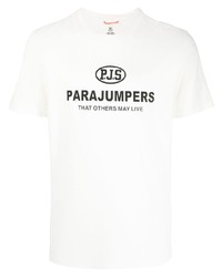 weißes und schwarzes bedrucktes T-Shirt mit einem Rundhalsausschnitt von Parajumpers