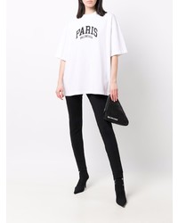 weißes und schwarzes bedrucktes T-Shirt mit einem Rundhalsausschnitt von Balenciaga