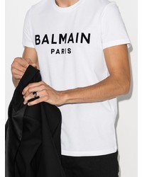 weißes und schwarzes bedrucktes T-Shirt mit einem Rundhalsausschnitt von Balmain