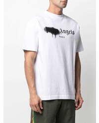 weißes und schwarzes bedrucktes T-Shirt mit einem Rundhalsausschnitt von Palm Angels