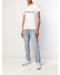 weißes und schwarzes bedrucktes T-Shirt mit einem Rundhalsausschnitt von MAISON KITSUNÉ