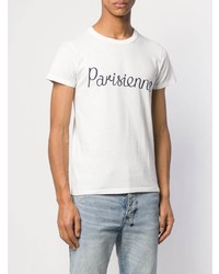 weißes und schwarzes bedrucktes T-Shirt mit einem Rundhalsausschnitt von MAISON KITSUNÉ