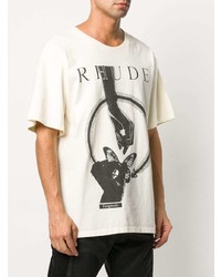 weißes und schwarzes bedrucktes T-Shirt mit einem Rundhalsausschnitt von Rhude