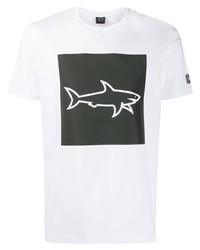 weißes und schwarzes bedrucktes T-Shirt mit einem Rundhalsausschnitt von Paul & Shark