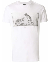 weißes und schwarzes bedrucktes T-Shirt mit einem Rundhalsausschnitt von Paul Smith