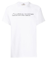 weißes und schwarzes bedrucktes T-Shirt mit einem Rundhalsausschnitt von Paura