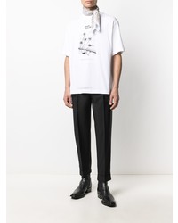 weißes und schwarzes bedrucktes T-Shirt mit einem Rundhalsausschnitt von Acne Studios