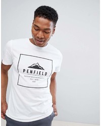 weißes und schwarzes bedrucktes T-Shirt mit einem Rundhalsausschnitt von Penfield