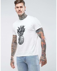 weißes und schwarzes bedrucktes T-Shirt mit einem Rundhalsausschnitt von People Tree