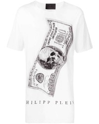 weißes und schwarzes bedrucktes T-Shirt mit einem Rundhalsausschnitt von Philipp Plein