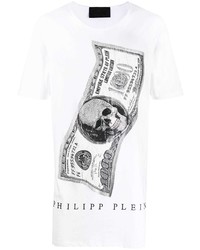 weißes und schwarzes bedrucktes T-Shirt mit einem Rundhalsausschnitt von Philipp Plein