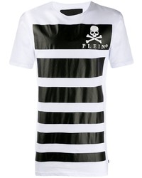 weißes und schwarzes bedrucktes T-Shirt mit einem Rundhalsausschnitt von Philipp Plein