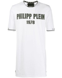 weißes und schwarzes bedrucktes T-Shirt mit einem Rundhalsausschnitt von Philipp Plein