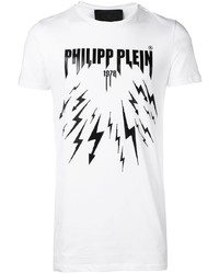 weißes und schwarzes bedrucktes T-Shirt mit einem Rundhalsausschnitt von Philipp Plein