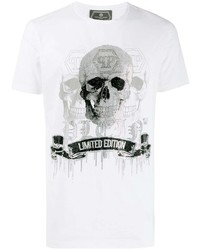 weißes und schwarzes bedrucktes T-Shirt mit einem Rundhalsausschnitt von Philipp Plein