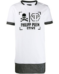 weißes und schwarzes bedrucktes T-Shirt mit einem Rundhalsausschnitt von Philipp Plein