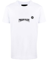 weißes und schwarzes bedrucktes T-Shirt mit einem Rundhalsausschnitt von Philipp Plein