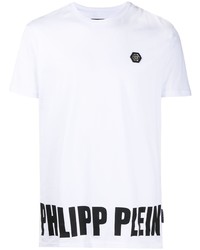 weißes und schwarzes bedrucktes T-Shirt mit einem Rundhalsausschnitt von Philipp Plein